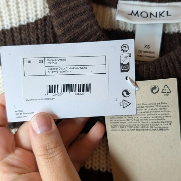 NWT Monki Brown & Cream Striped Knitted Sweater Women XS - Picture 4 of 10